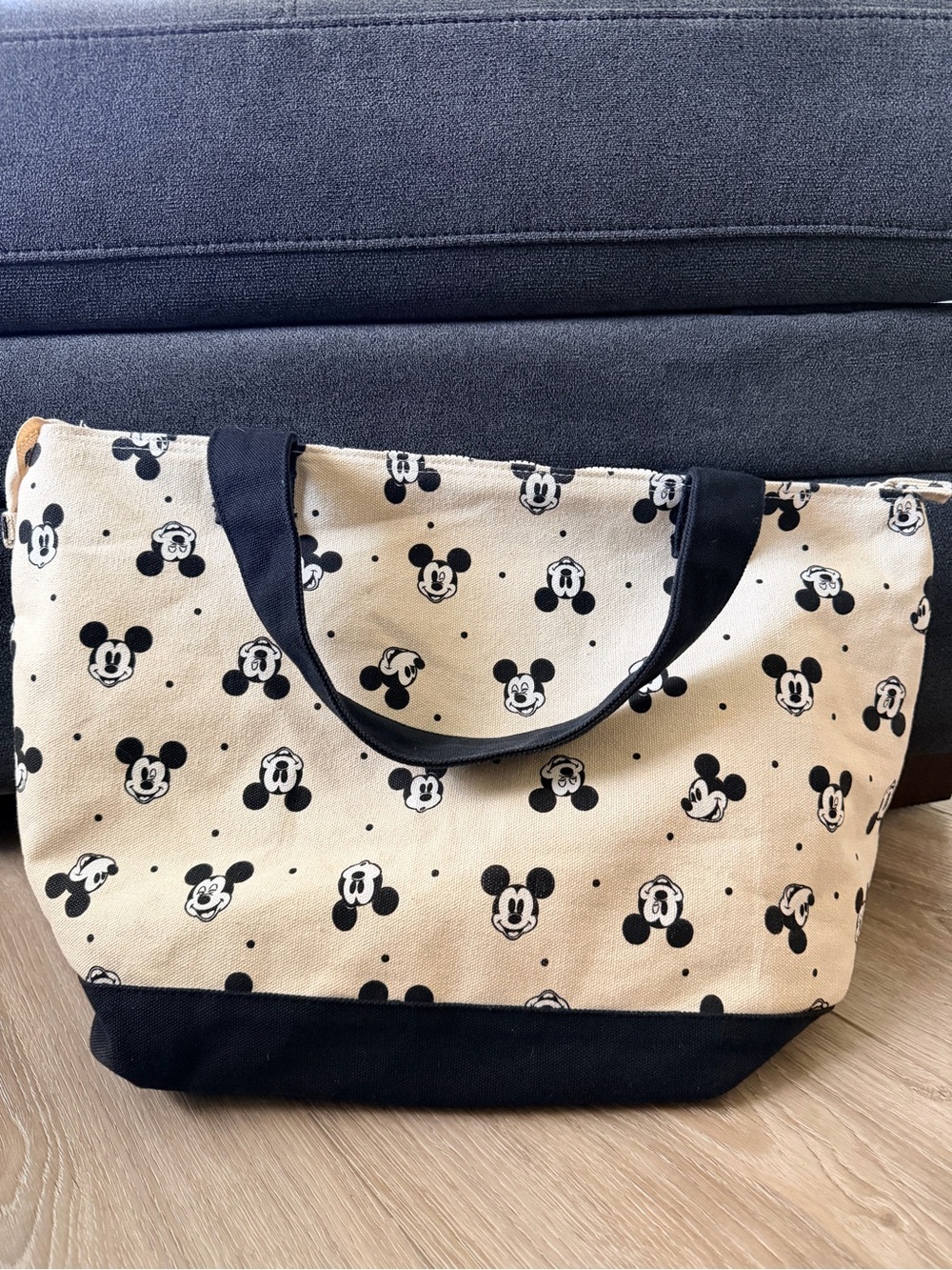 Disney Mickey Mouse Canvas Tote Bag Black & White All Over Print